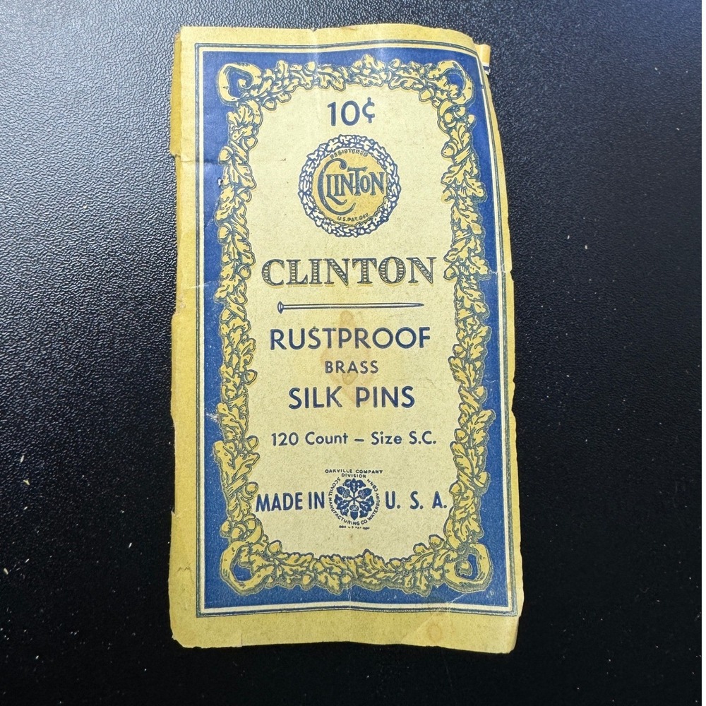 Vintage Clinton Rustproof Brass Silk‎ Pins 120 Count Size SC Made in USA Sewing
